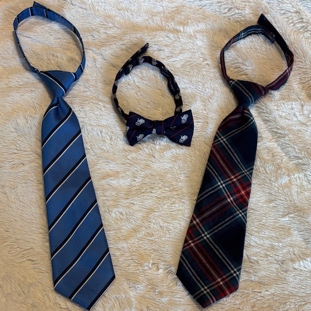 Janie and Jack Blue Striped and Plaid Ties with Bow Tie